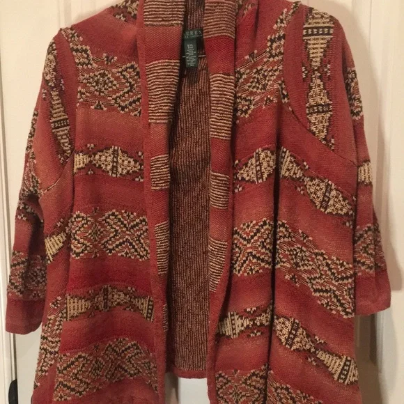 Ralph Lauren LAUREN S/M Cardigan Handkerchief Hem Shawl Collar Open Front - Picture 13 of 15